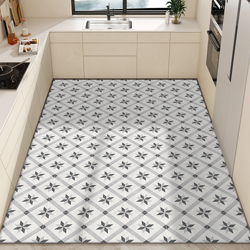 Moderno simple impermeable a prueba de aceite alfombra de piso completo hogar lavable borrable corte de cuero alfombra de piso de la cocina