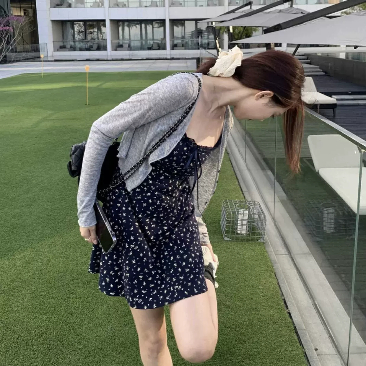 Y.JIA伊嘉法式吊带连衣裙短裙+微透防晒开衫两件套女春秋时尚套装