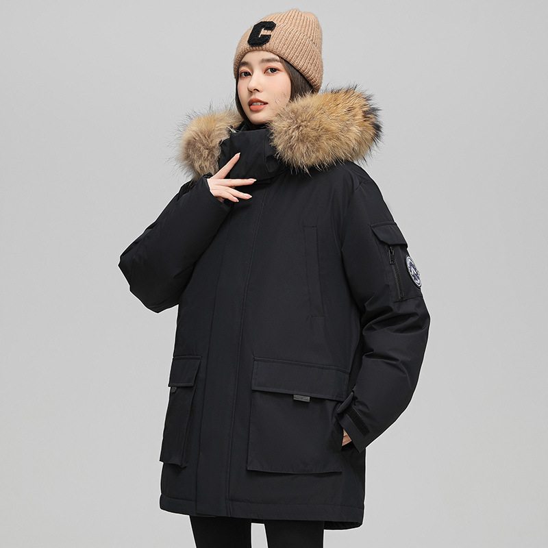 Trabajador transfronterizo chaqueta de plumón de invierno para hombres y mujeres con cuello de lana grueso 2025 nuevo chaqueta de chaqueta blanca