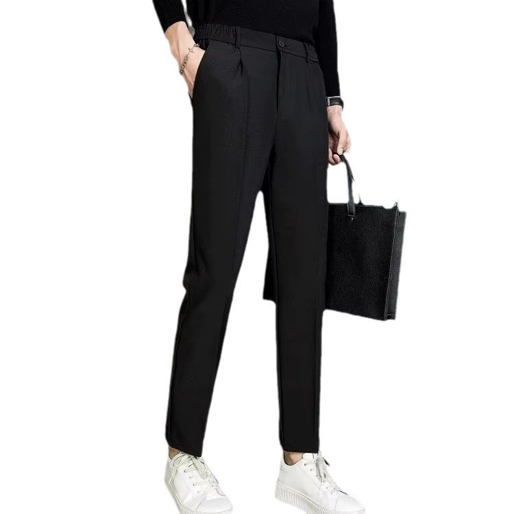 Мужские черные брюки для отдыха, универсальный костюм, Slim fit, свободный прямой крой