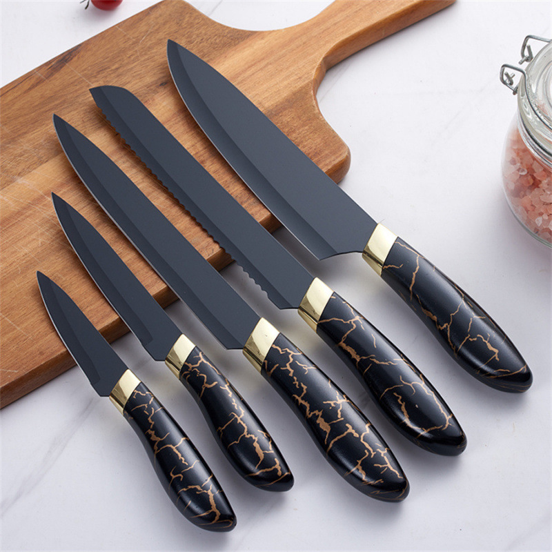 Kit de cuchillos de cocina 5 piezas de acero inoxidable mármol con cabeza galvanizada fábrica de embalaje de tarjetas de succión spot Yangjiang