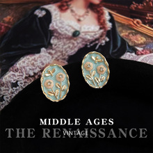 vintage轻中古风森系珐琅滴油花朵耳环优雅简约文艺小清新耳饰女