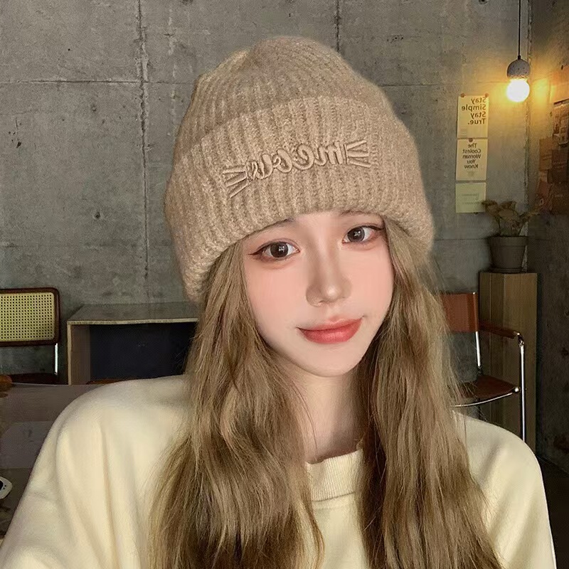 Knitted Hat for Women in Winter, Face-Slimming Slouchy Beanie, Large Head Wool Maternity Hat, Autumn and Winter Ear-Protecting Warm Beanie, Cute Knitted Hat for Women in Winter, Face-Slimming Slouchy Beanie, Large Head Wool Maternity Hat, Autumn and Winter Ear-Protecting Warm Beanie, Cute