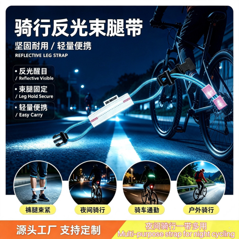 Amazon Cycling Reflective Leg Straps Outdoor Night Riding Leg Straps Elastic Anti-Roll Chain Quick Release Buckle