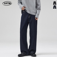 LKTM # ダークブルー Raw Cow 2021M バージョン ジーンズ メンズ レディース ルーズ クラシック クリーンフィット ストレート パンツ