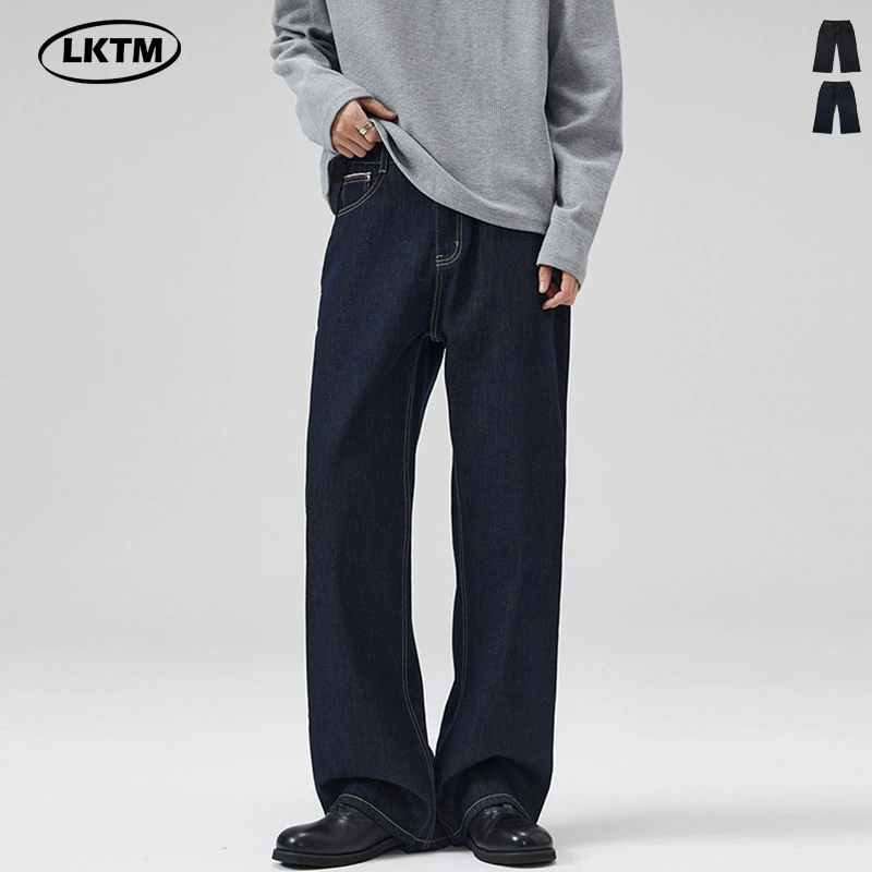 Мужская одежда LKTM # Темно-синие джинсы из необработанной коровы 2021M для мужчин и женщин, свободные классические прямые брюки Cleanfit