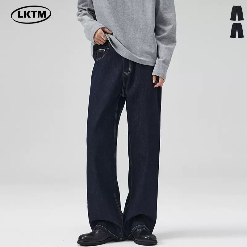 LKTM男装#深蓝色原牛2021M版型牛仔裤男女宽松经典Cleanfit直筒裤