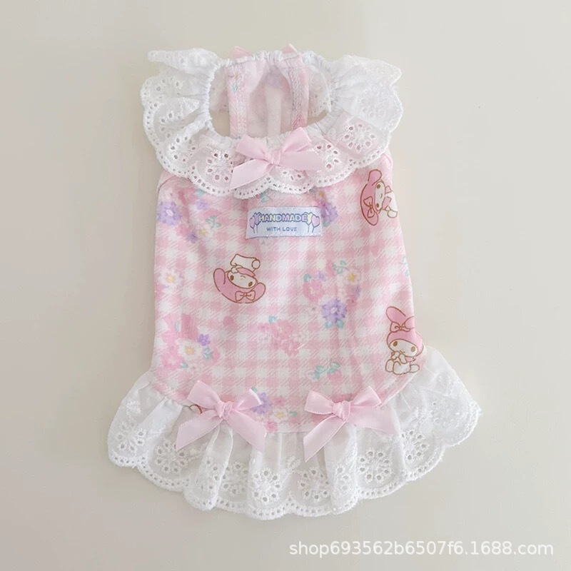 Pet Cat and Dog Teddy Pomeranian Bichon Clothes Spring and Summer Home Clothes Lace Plaid Thin Bow Princess Dress Pet Cat and Dog Teddy Pomeranian Bichon Clothes Spring and Summer Home Clothes Lace Plaid Thin Bow Princess Dress