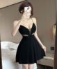 Camisole dress， women's summer temperament， mesh perspective belly covering large swing skirt