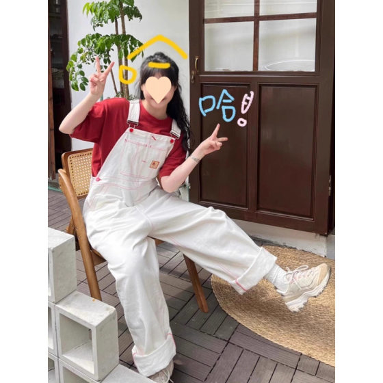 Korean Style White Overalls Women's 2025 Spring and Summer New Niche Design Sense Loose Casual Age-reducing Straight Pants