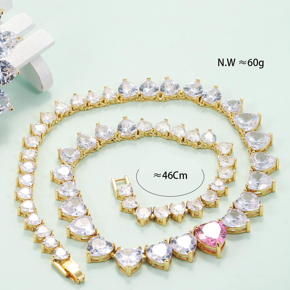 Wedding, Travel Occasion Fashion Retro Heart-shaped Necklace Full Drill Copper Necklace