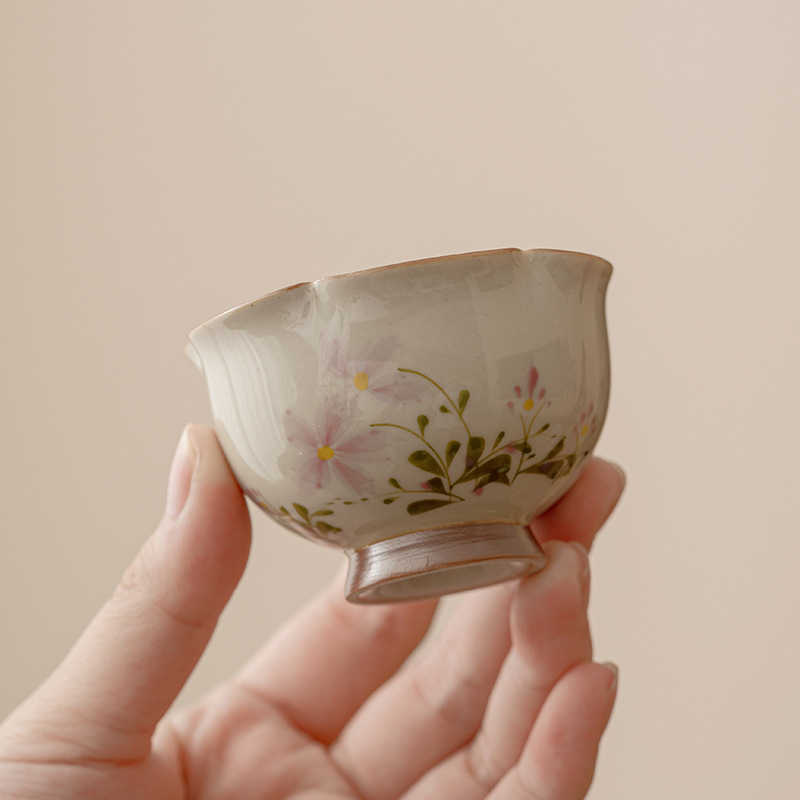 草木灰小雏菊花蕾杯喝茶杯陶瓷主人杯功夫茶具品茗杯茶盏德化陶瓷
