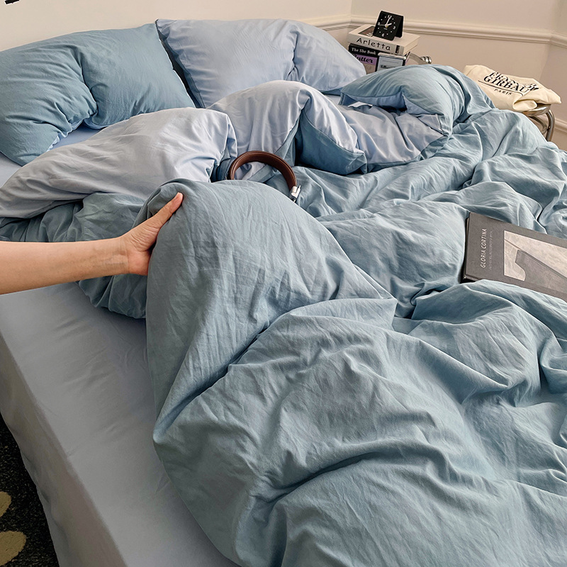 Madre y bebé clase A dormitorio desnudo cuatro piezas de algodón puro algodón colcha cubierta sábanas de cama de dormitorio de estudiantes tres piezas de conjunto