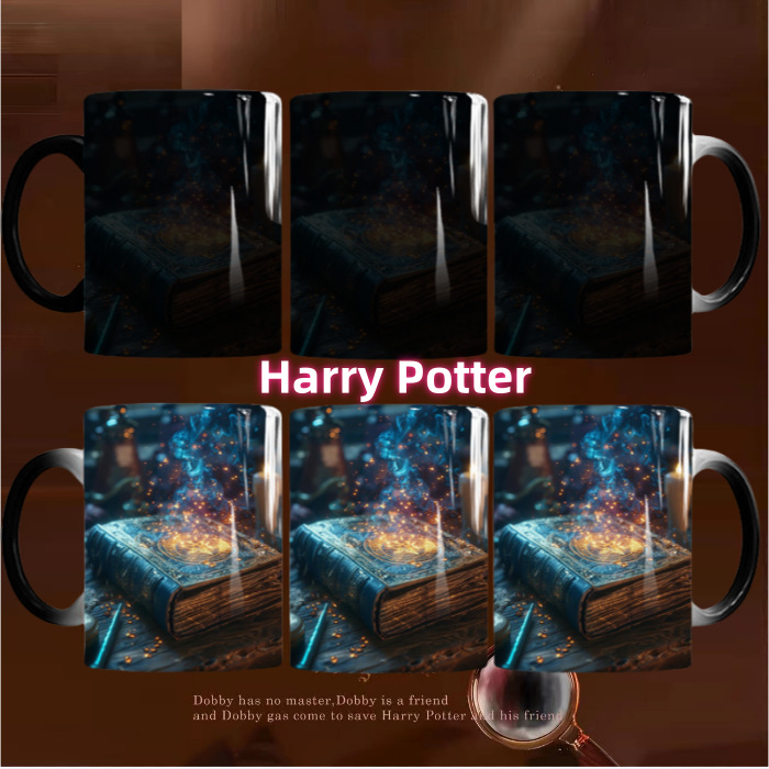 Harry Potter Live Mapa de color cambiante taza de dibujos animados película y televisión periférico de estilo europeo de cerámica simple oficina sensible a la temperatura