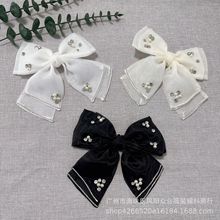 新款韩版欧根纱布艺珍珠水钻蝴蝶结网红发饰配件DIY服装辅料配饰