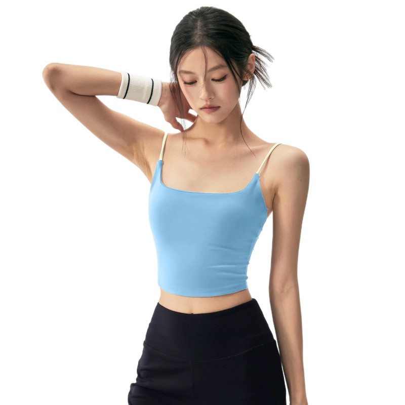 瑜伽文胸一体式短款固定杯运动内衣女跑步健身防震吊带撞色背心|undefined