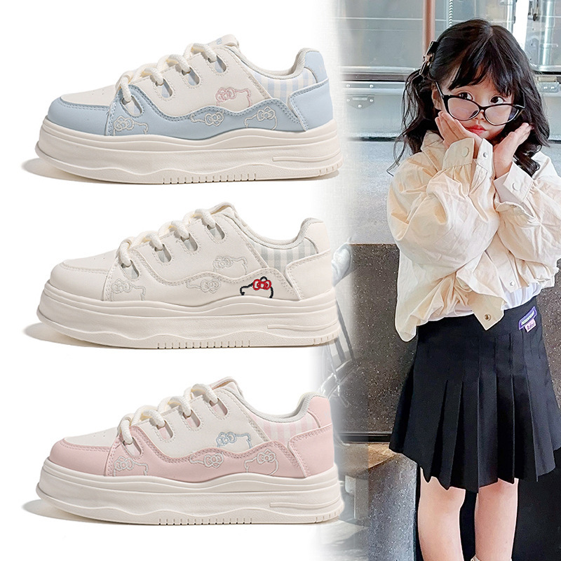 2026 Autumn New Fufu Embroidered Hello Kitty Lace-Up Chunky Sneakers for Women Thick-Soled Campus Shoes 2026 Autumn New Fufu Embroidered Hello Kitty Lace-Up Chunky Sneakers for Women Thick-Soled Campus Shoes