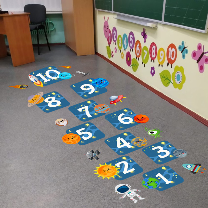 Rocket Astronaut Planet Digital hopscotch floor stickers children's room kindergarten beautification decorative wallpaper self-adhesive Rocket Astronaut Planet Digital hopscotch floor stickers children's room kindergarten beautification decorative wallpaper self-adhesive
