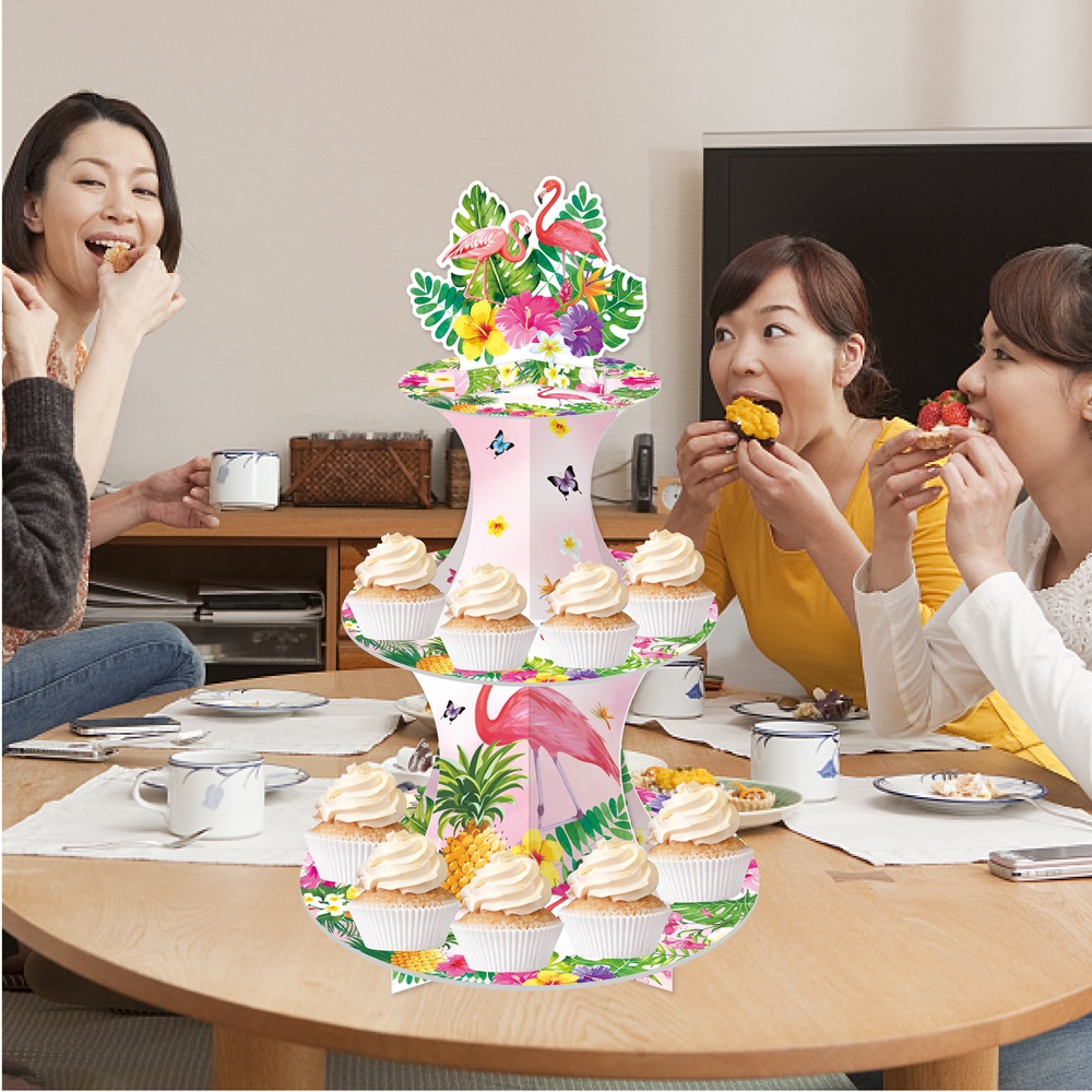 Nuevo estilo transfronterizo decoración de fiesta hawaiana soporte para pasteles de múltiples capas soporte para pasteles decoración de cumpleaños de verano soporte para pasteles