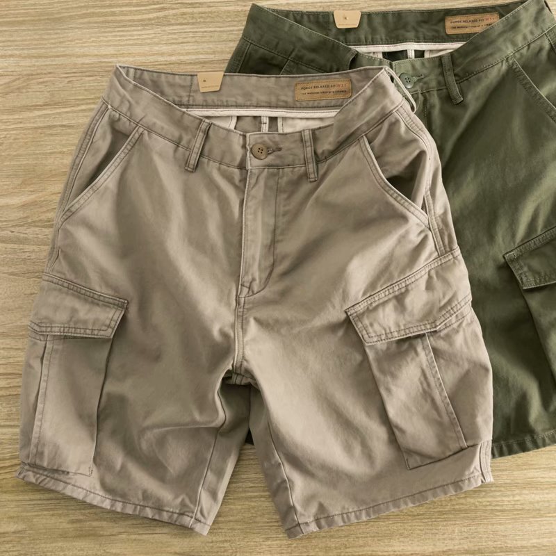 Cotton Tooling American Casual Five-point Pants Men's Fit Straight Pants Fashionable Breathable Color Multi-pocket Shorts