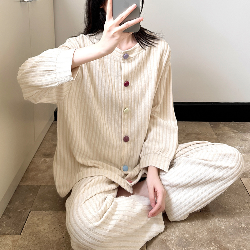 德绒保暖睡衣女秋冬季新款开衫长袖长裤少女休闲宽松家居服两件套|undefined