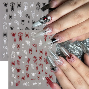 2024 Spelling Xixi All Saints New Nail Art Sticker Instagram Dark Black Laser Red Sweet Cool Spider Web Nail Back Adhesive Sticker