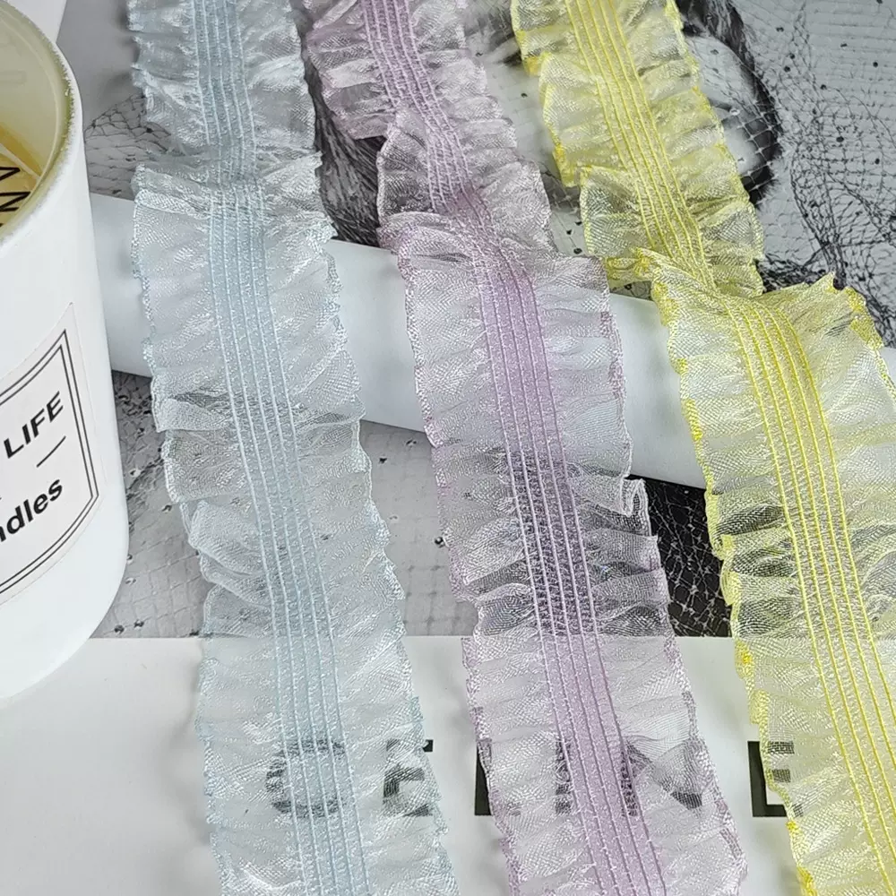 彩色双向弹力透明木耳松紧带褶皱花边裙子辅料3.0cm