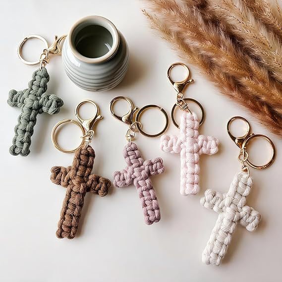 Bohemian Style Hand-Woven Cross Keychain Car Accessories Soft Cross Pendant Bag Hanging Gift