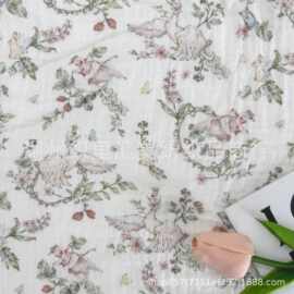 纯棉双层皱布纱布绉布数码直喷印花面料天鹅箱包手提包家居服布料