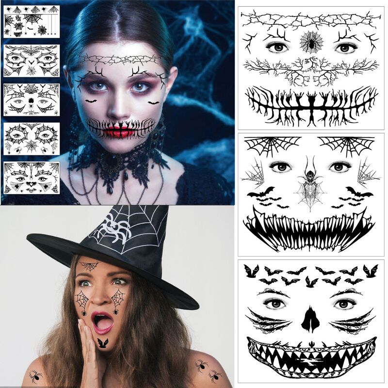 Cross-border New Halloween Spider Web Mask Face Sticker Party Tattoo Sticker Funny Makeup Temporary Tattoo Sticker