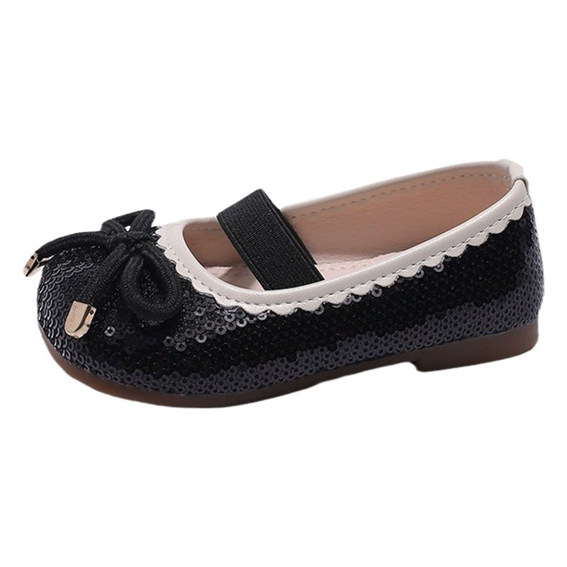 2024 Новые туфли для девочек с бантом в стиле принцессы, корейские детские кожаные туфли с мягкой подошвой и декоративными элементами для маленьких девочек