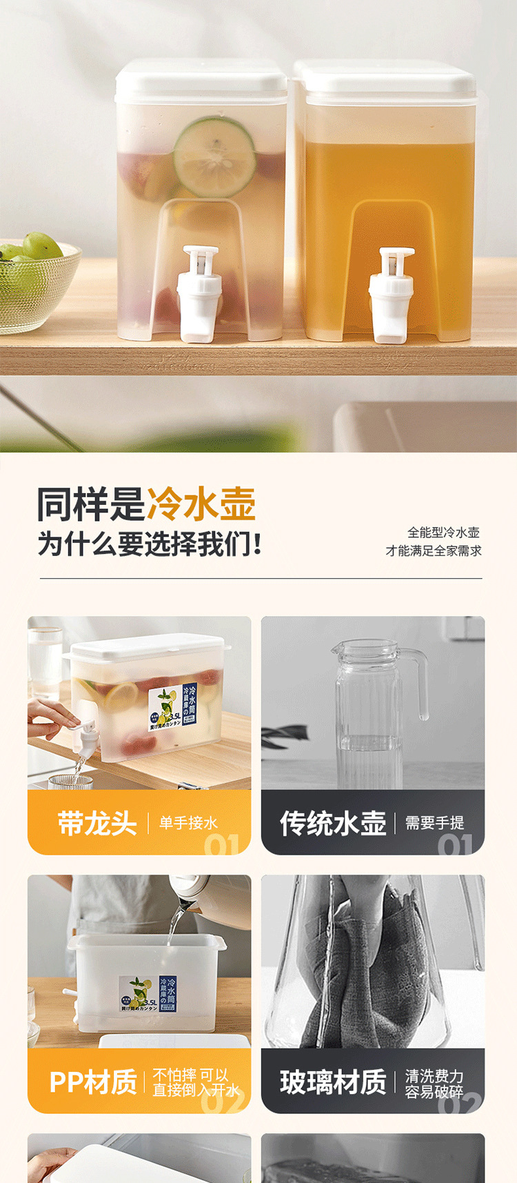 冷水壶带龙头放冰箱大容量柠檬水果汁壶茶水壶夏家用凉水桶冷泡瓶详情2