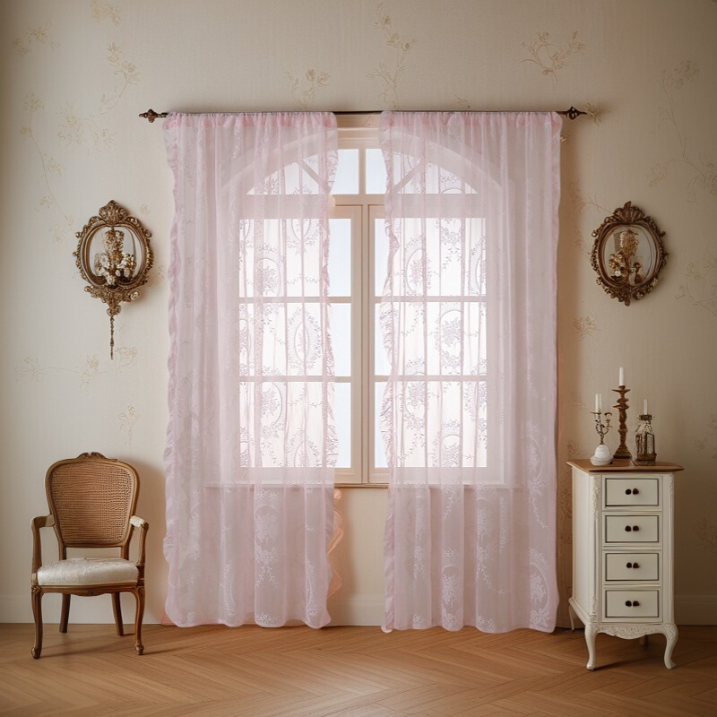 New round mirror flower French pastoral lace curtain living room bedroom balcony bay window semi-shading window screen manufacturers cross-border