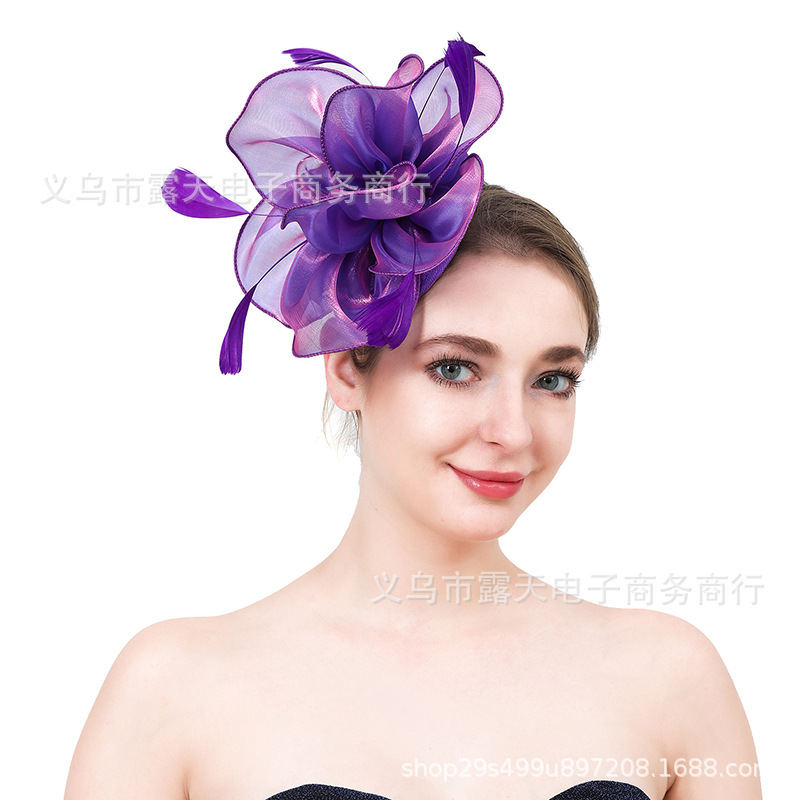 Europe and the United States hot selling organza bride feather headdress horse racing festival hat stage performance catwalk hair accessories cross-border supply