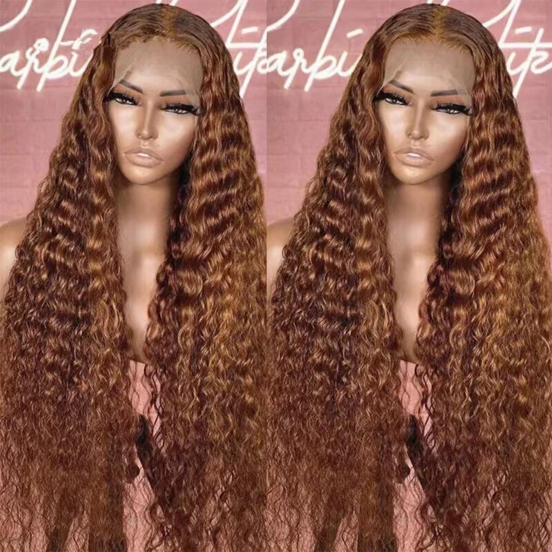 Amazon Cross-Border Fashion Brown Wig African Front Lace 13*4 Small Curly Long Curly Hair Chemical Fiber Head