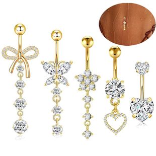 Factory Direct Supply Cross-Border Popular Belly Button Ring Bow Inlaid with Zircon Belly Button Nail Body Piercing Jewelry Set Wholesale