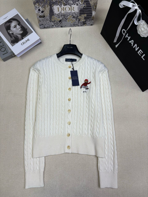 Polo25秋冬新款针织开衫扭绳编织麻花立体刺绣小熊装饰时髦学院风|undefined