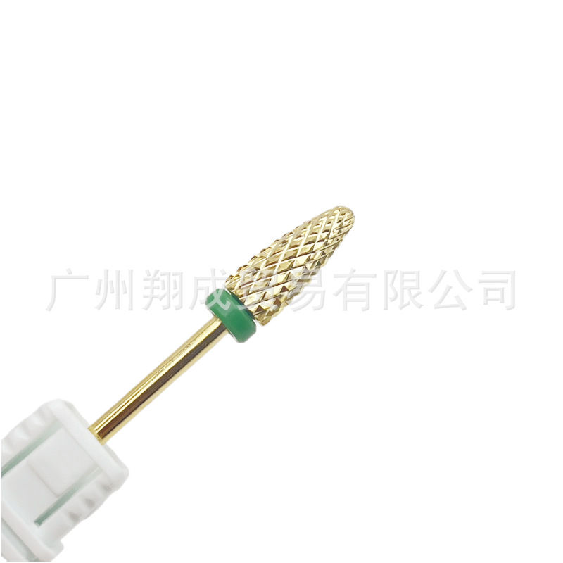 Arte de uñas de estilo japonés aleación de acero de tungsteno dorado cabeza de molienda grano recto arte de uñas de dos vías cabeza de molienda eliminación de uñas herramienta de molienda