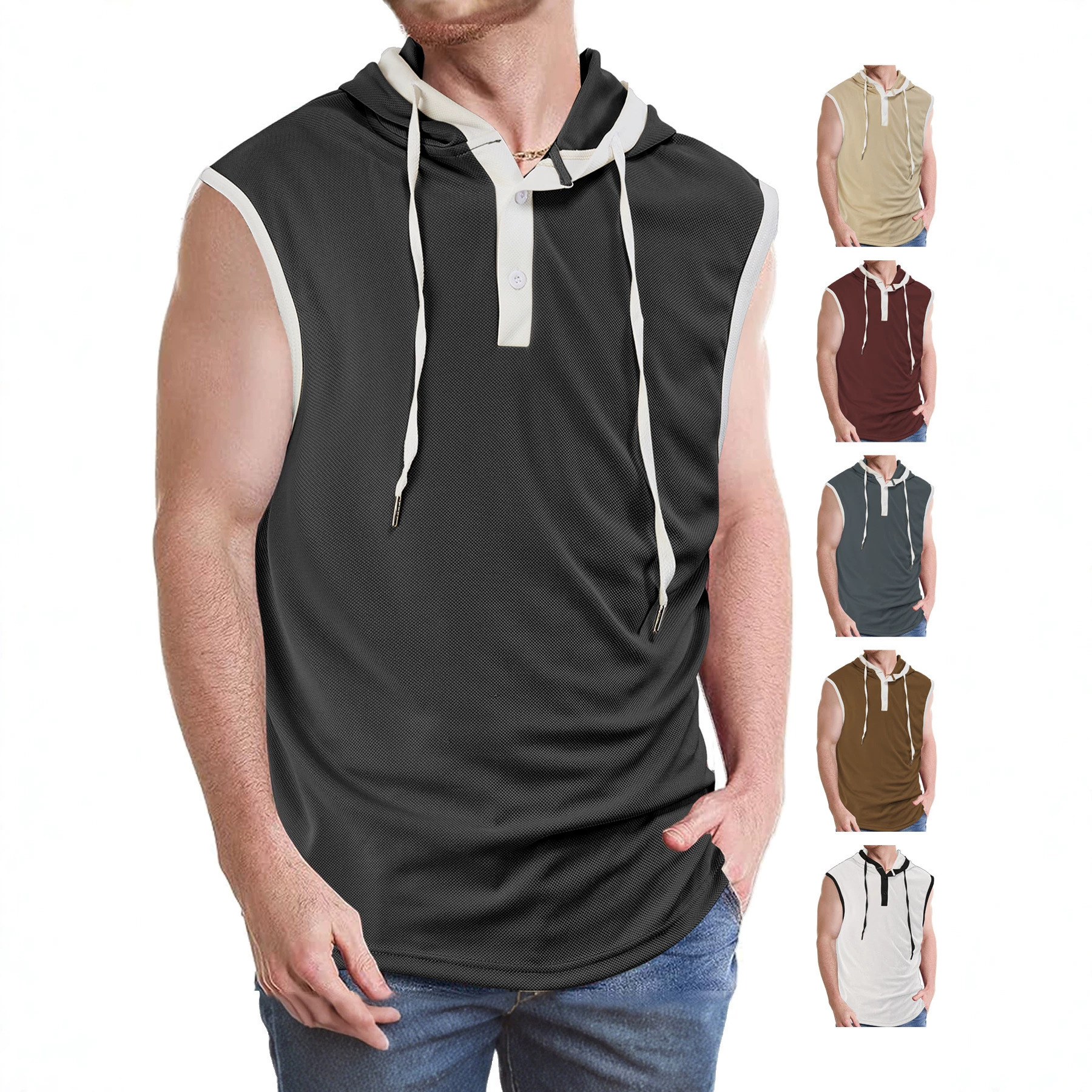 Camiseta de Tirantes con Capucha de Secado Rápido de Poliéster para Deportes