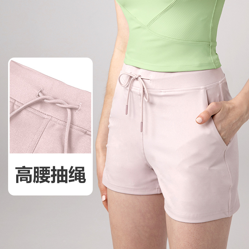 夏季新款高腰抽绳运动裤女三分裤纯色修身短裤女WA106