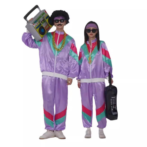 Cross-border 80s disco sportswear jacket and pants running suit retro style 80s theme party 