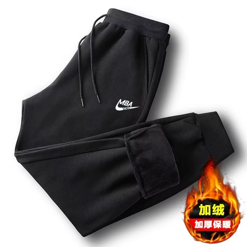 Men's demi-season velvet keep warm sports trousers, Korean style, plus size, 320 gram