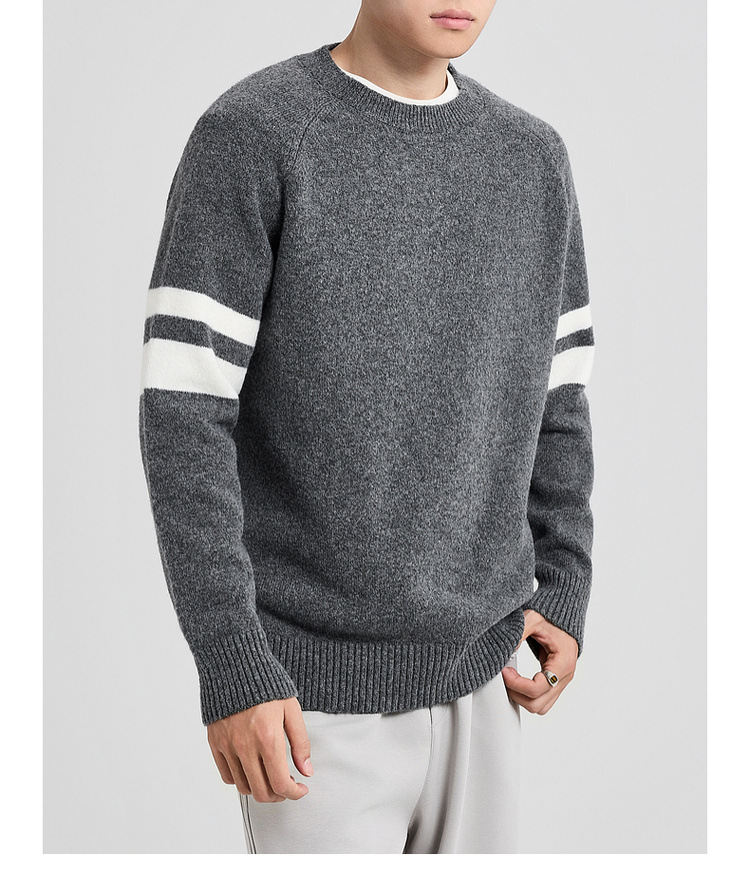 Áo len nam cổ lọ phối sọc tay raglan — Xám hoa đen chi tiết 18