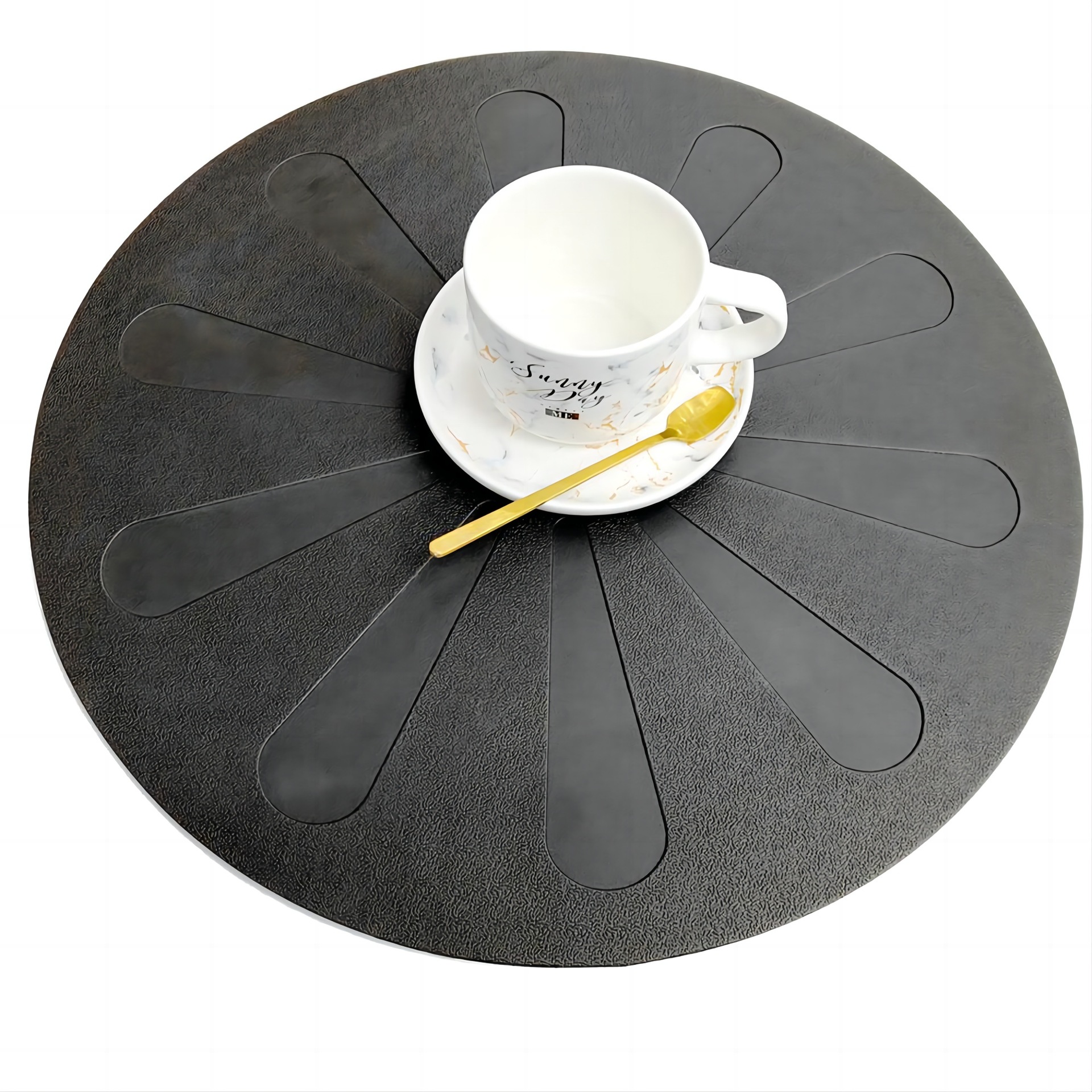 西餐餐垫垫PVC隔热餐桌垫子可水洗扇形系列PVC皮革餐垫雏菊花压纹详情5