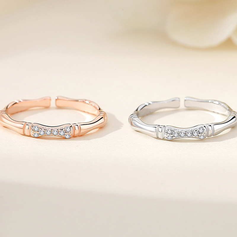 Anillo Anillo de bambú de alta calidad para mujer Anillo de par de plata de ley 925 Anillo de sentido de diseño de nicho simple Apertura de sentido de alta calidad