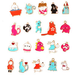 20款卡通动物滴油吊坠兔子蘑菇城堡diy手工饰品配件耳环合金挂件