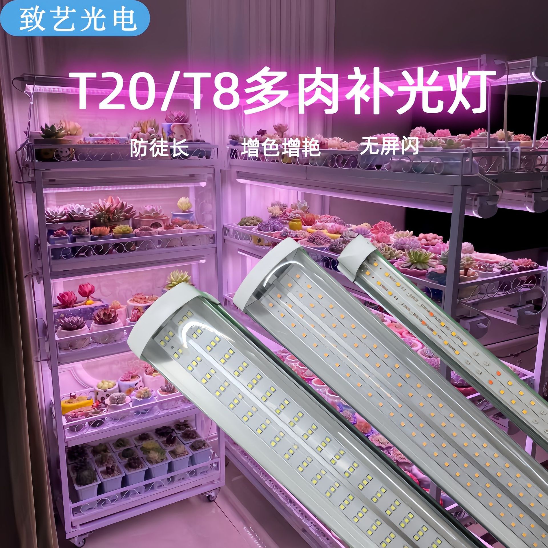 多肉补光灯T20T8紫外线层架上色增艳全光谱大棚全植物灯UV灯管