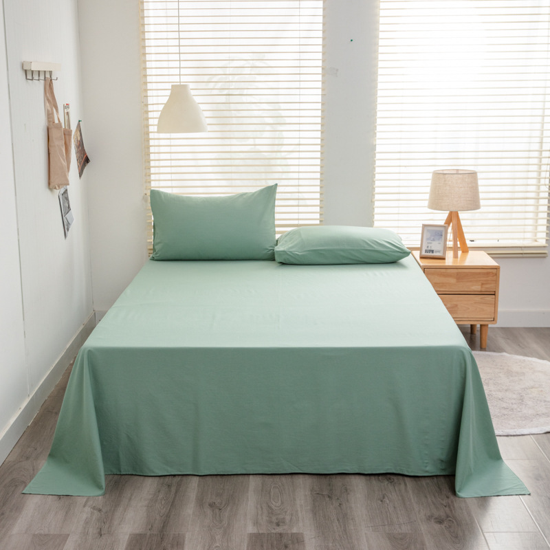 Sábanas de estilo japonés de algodón sólido de color sólido, sábanas de agua de lavado de piel, sábanas de cama de algodón sólido desnudo para dormir se pueden personalizar como una sola pieza de sábanas de grado madre e infante.