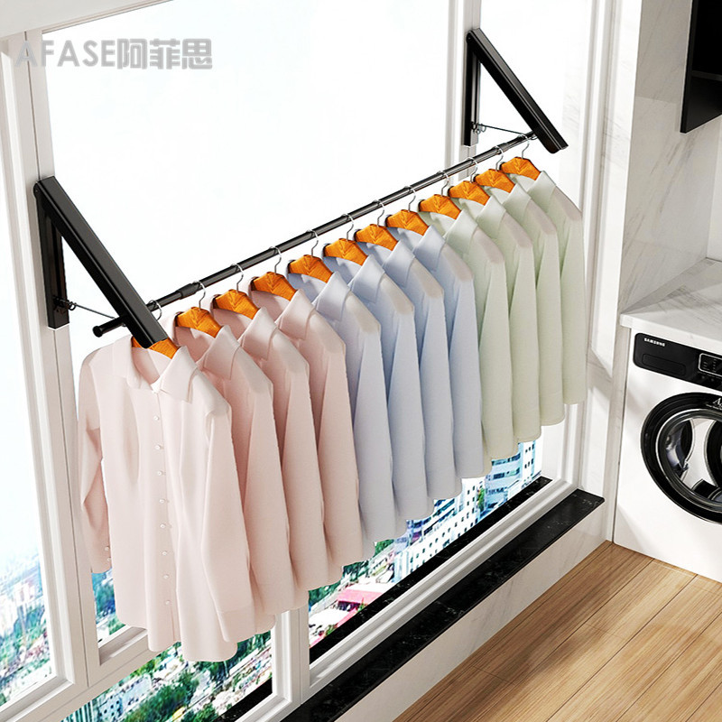 Balcony retractable clothes pole windowsill quilt drying artifact non-perforated wall-mounted indoor invisible folding clothes rack
