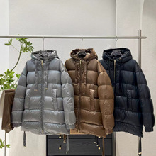 秋冬时尚通勤时髦连帽A版宽松中长款鹅绒服687